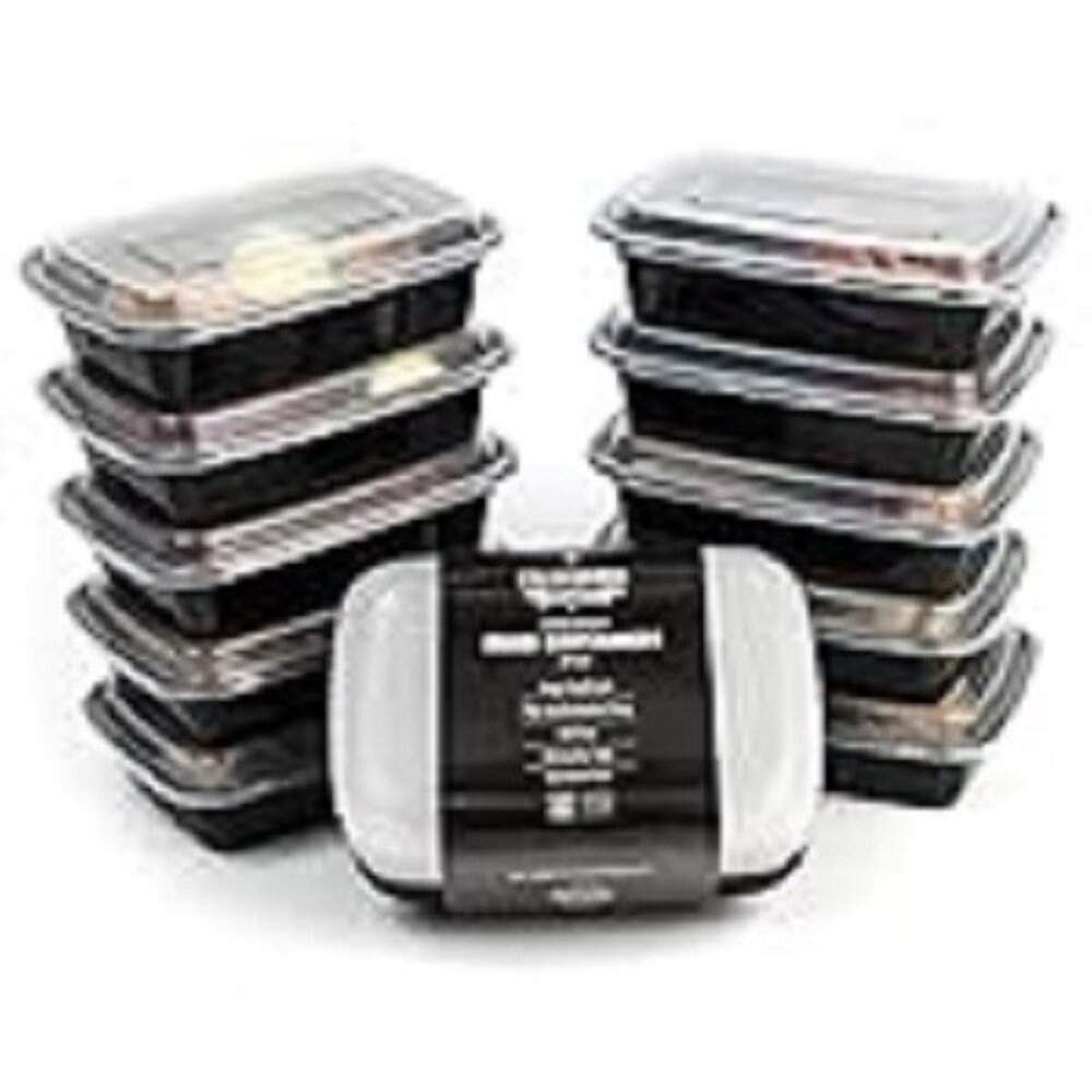 Food Storage Lunch Containers 1 Compartments 12 oz Reusable Black 10 Count